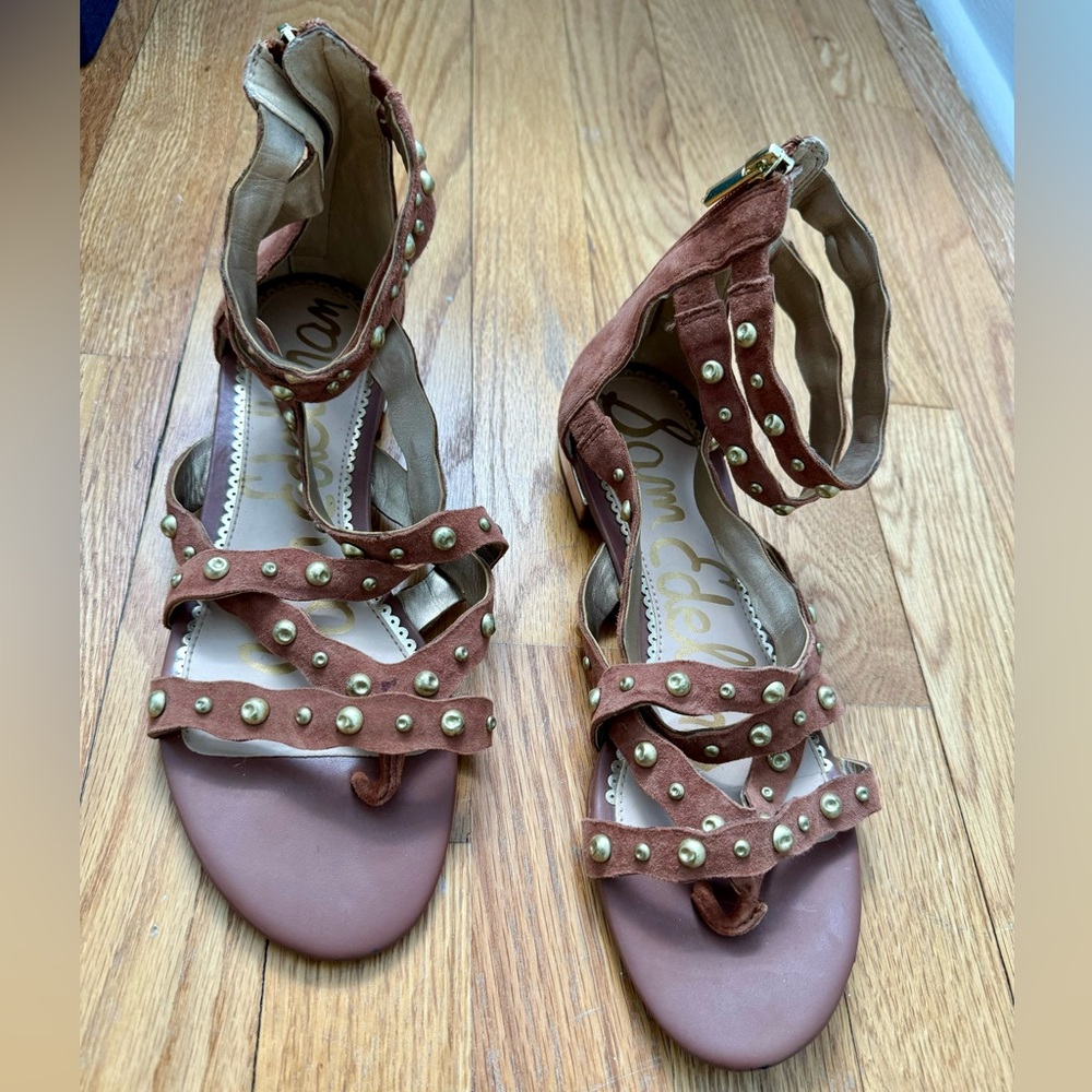 Sam Edelman Suede Gladiators - Caramel/Gold